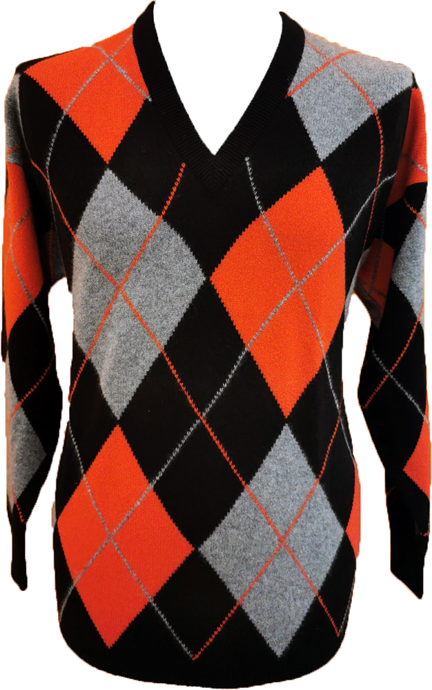 Westaway - 2ply cashmere v neck all over argyle intarsia pullover